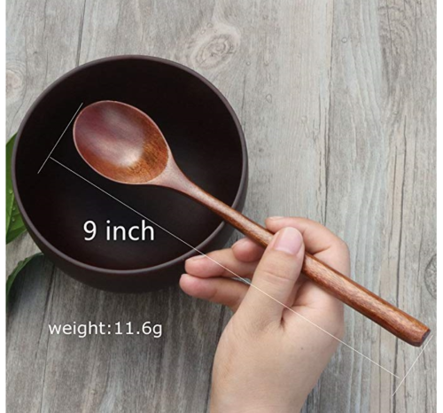 6PCS - Wood Spoons Soup Eco Friendly Japanese Tableware Natural Ellipse Wooden