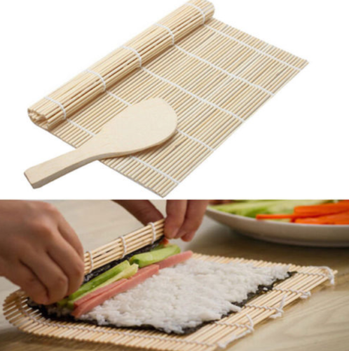 Stainless Steel Rice Measuring Cup + Bamboo Sushi Roller Mat Pad
